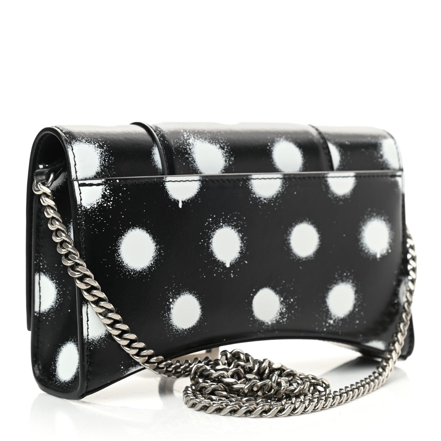 Shiny Box Calfskin Polka Dot Hourglass Chain Bag Black White