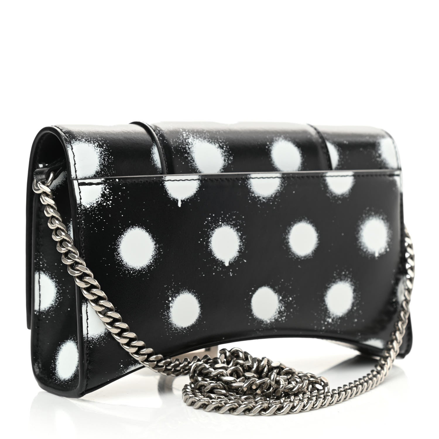 Balenciaga Shiny Box Calfskin Polka Dot Hourglass Chain Bag Black White 3 of 9