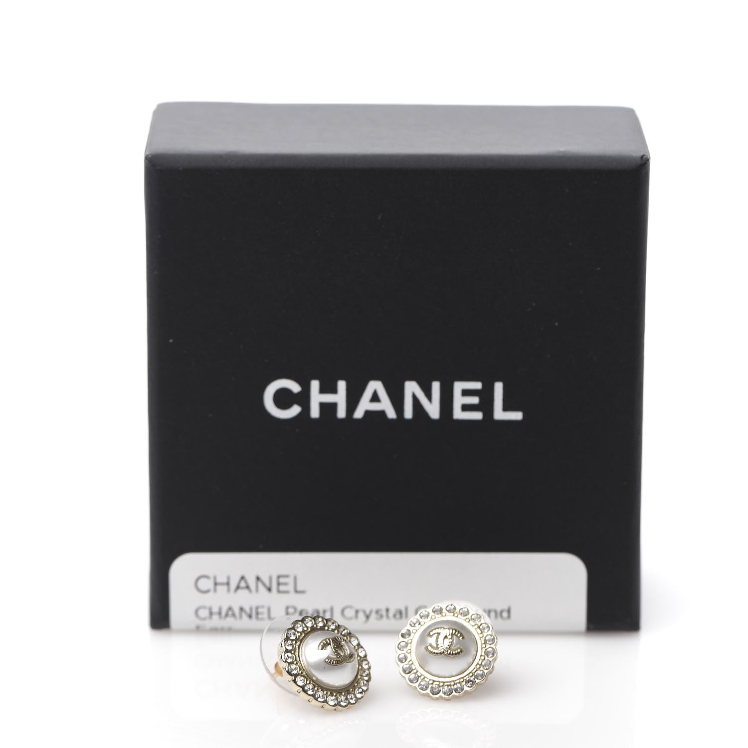 Chanel Metal Pearl Crystal CC Round Earrings Light Gold 5 of 5