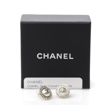 Chanel Metal Pearl Crystal CC Round Earrings Light Gold 5 of 5