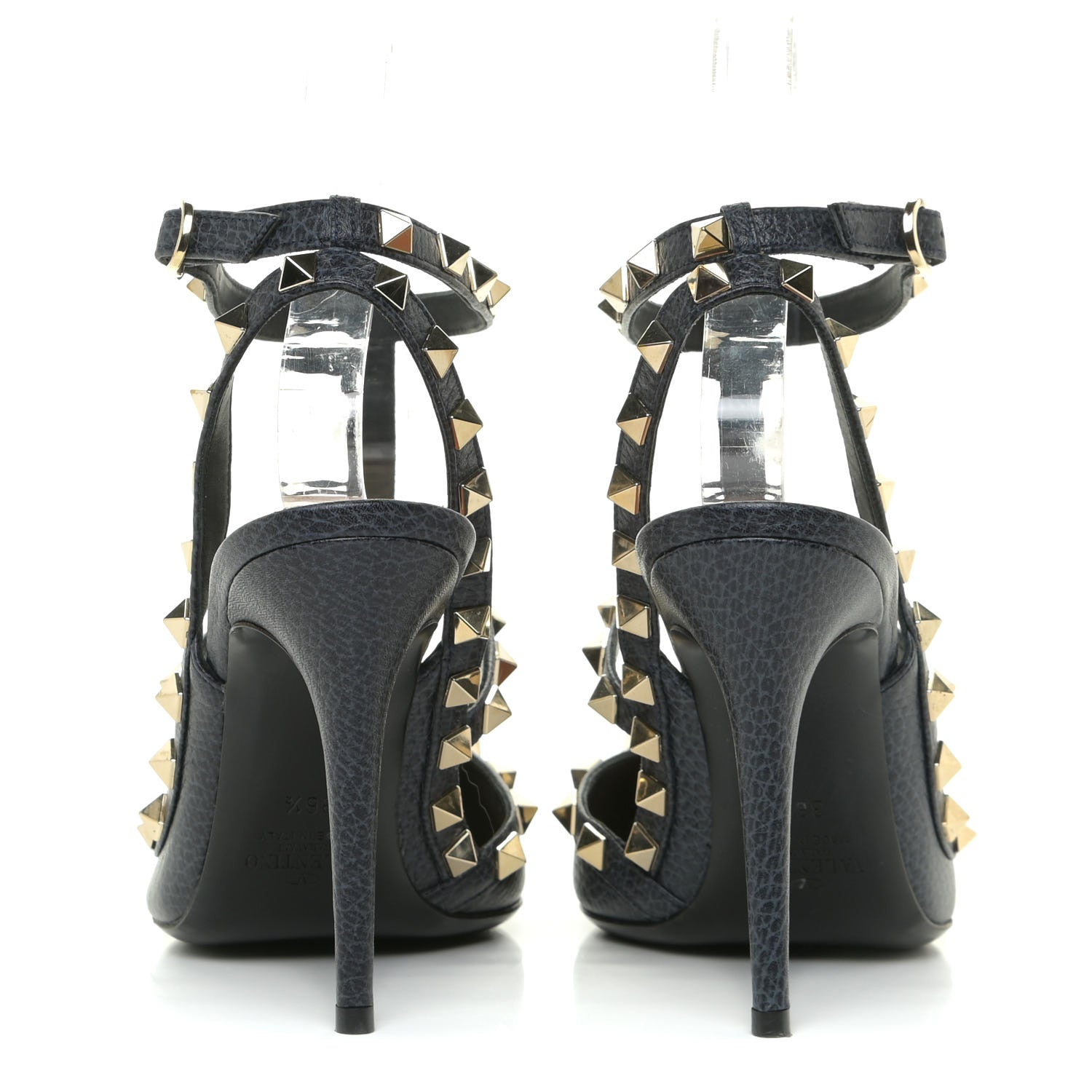 Valentino Garavani Pebbled Calfskin Rockstud Ankle Strap 100mm Pumps 36.5 Deep Denim 4 of 14