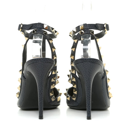 Valentino Garavani Pebbled Calfskin Rockstud Ankle Strap 100mm Pumps 36.5 Deep Denim 4 of 14