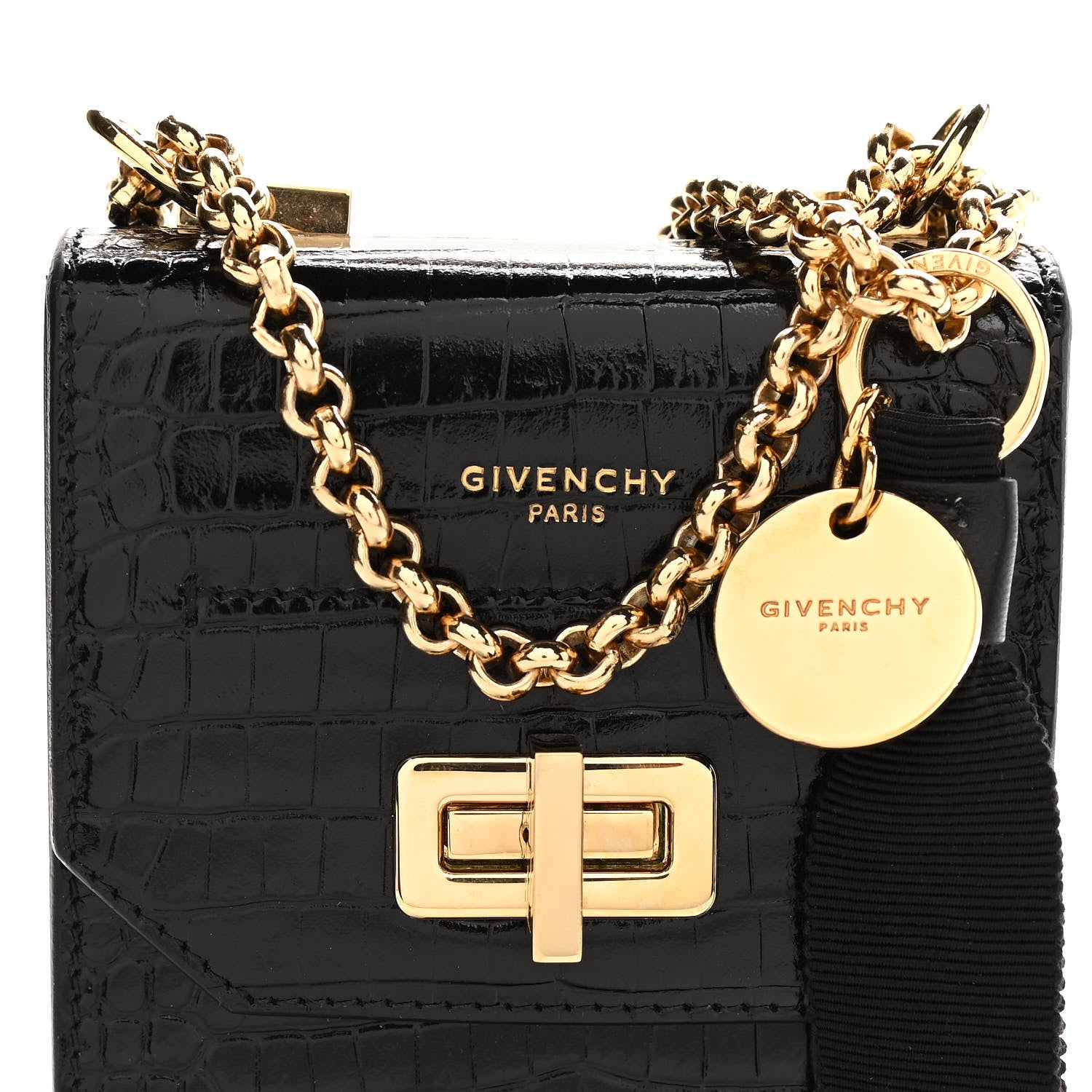 Givenchy Calfskin Crocodile Embossed Mini Phone Crossbody Bag Black 8 of 11