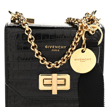 Givenchy Calfskin Crocodile Embossed Mini Phone Crossbody Bag Black 8 of 11