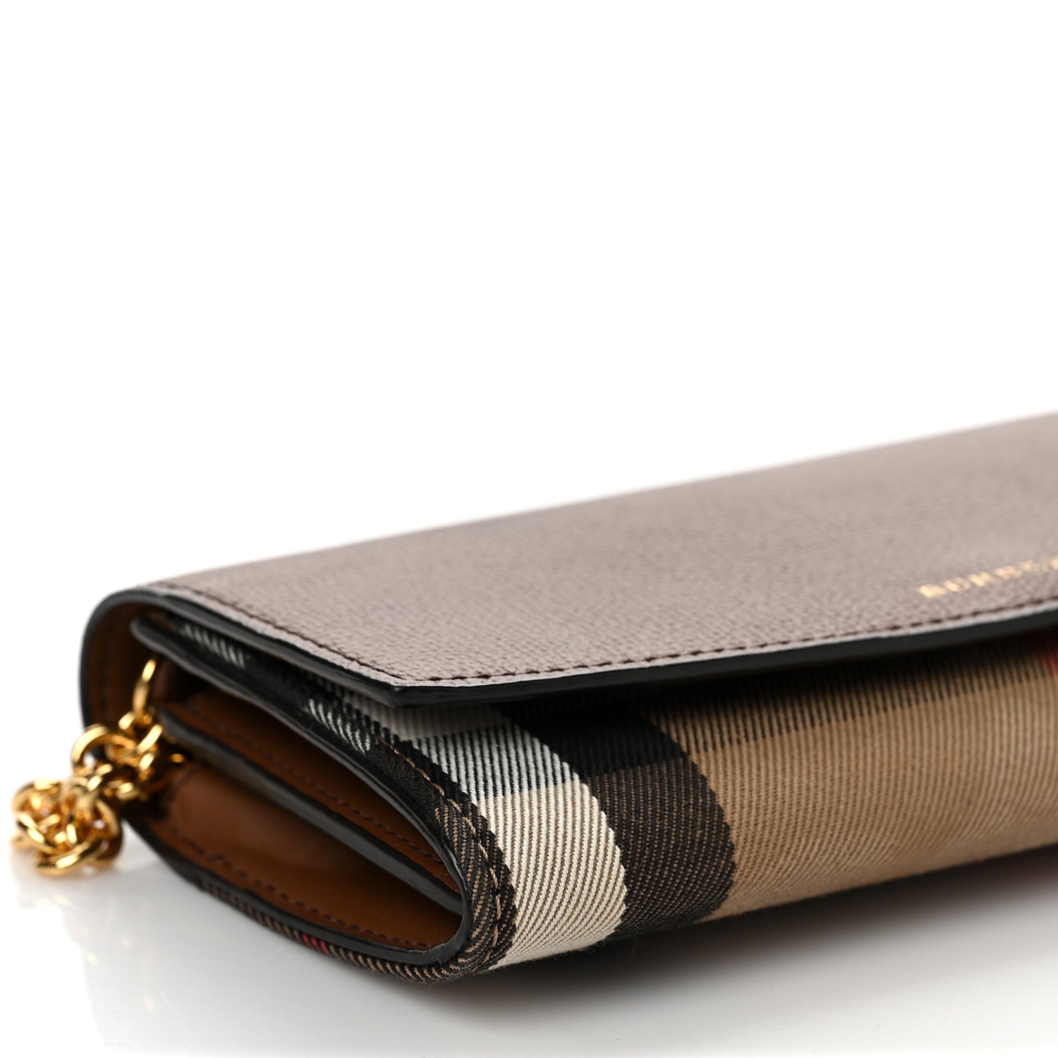 Burberry Derby Calfskin House Check Henley Wallet On Chain Tan 6 of 10