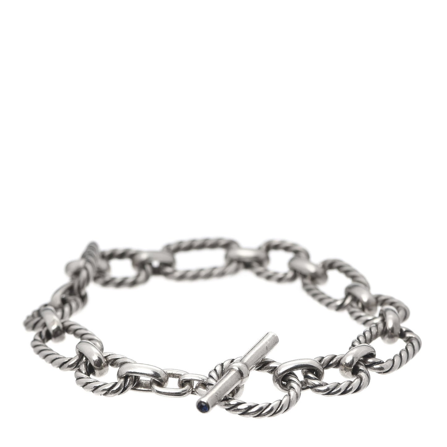 Sterling Silver Blue Sapphire 9.5mm Cushion Link Bracelet