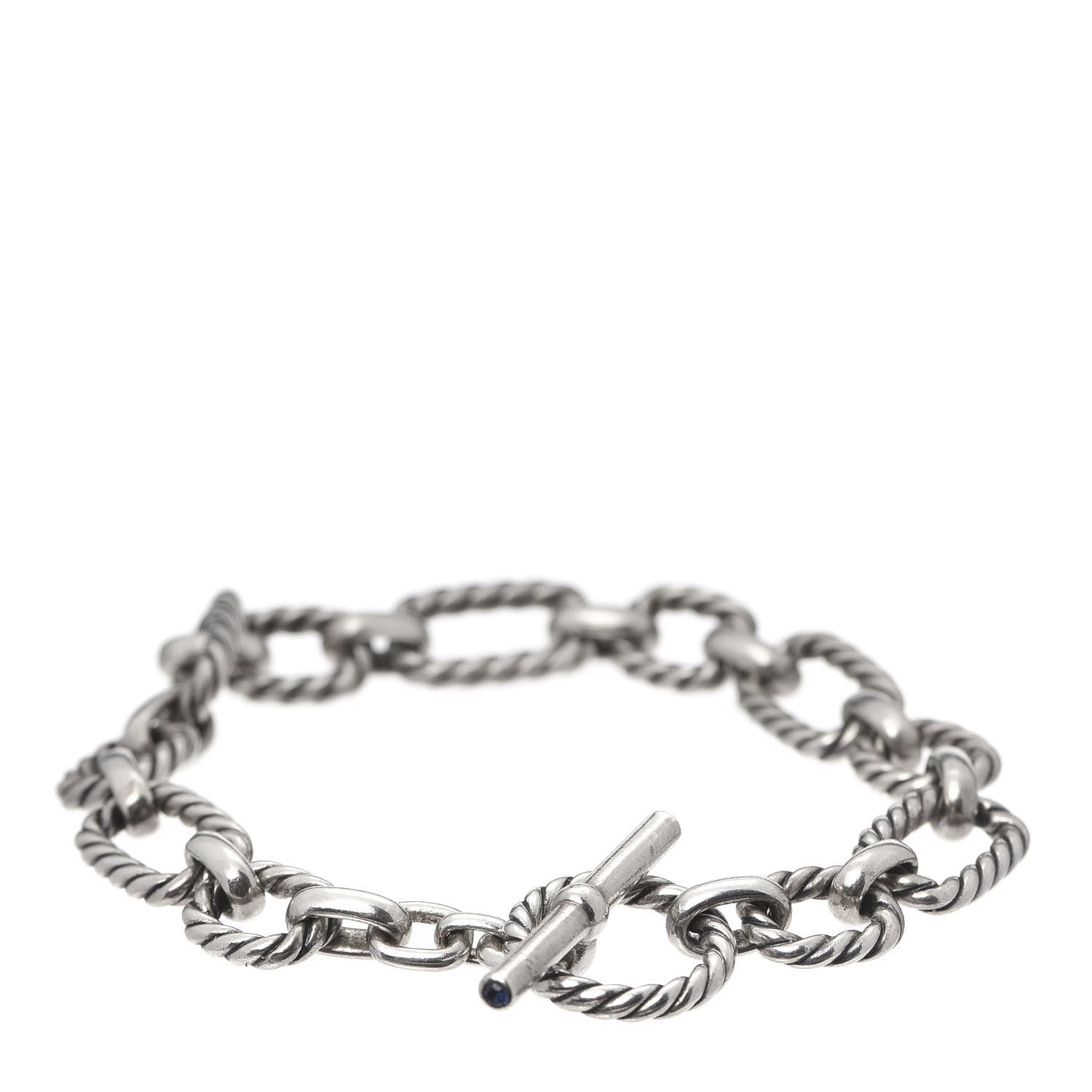 David Yurman Sterling Silver Blue Sapphire 9.5mm Cushion Link Bracelet 3 of 6