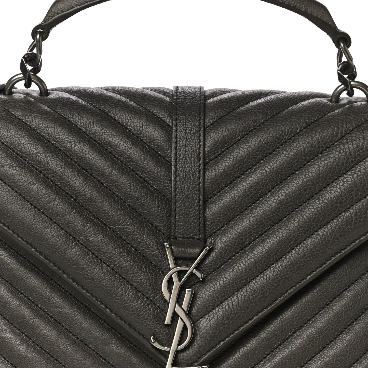 Sheepskin Matelasse Chevron Monogram Medium College Bag Asphalt
