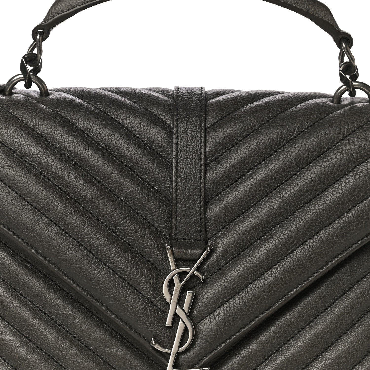Saint Laurent Sheepskin Matelasse Chevron Monogram Medium College Bag Asphalt 8 of 12