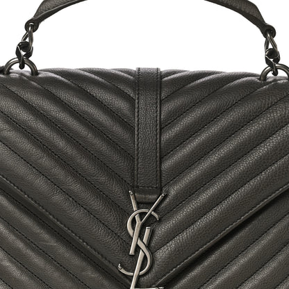 Saint Laurent Sheepskin Matelasse Chevron Monogram Medium College Bag Asphalt 8 of 12