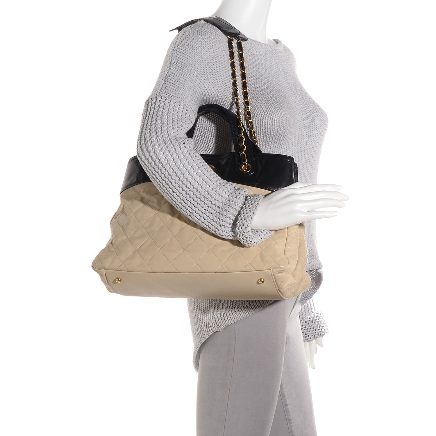 Chanel Calfskin In The Mix Shopping Tote Beige Black 2 of 8