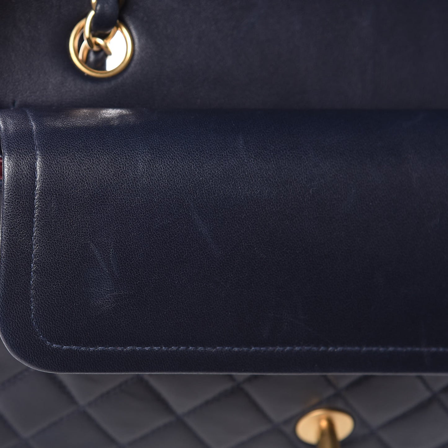 Lambskin Quilted Medium Double Flap Navy