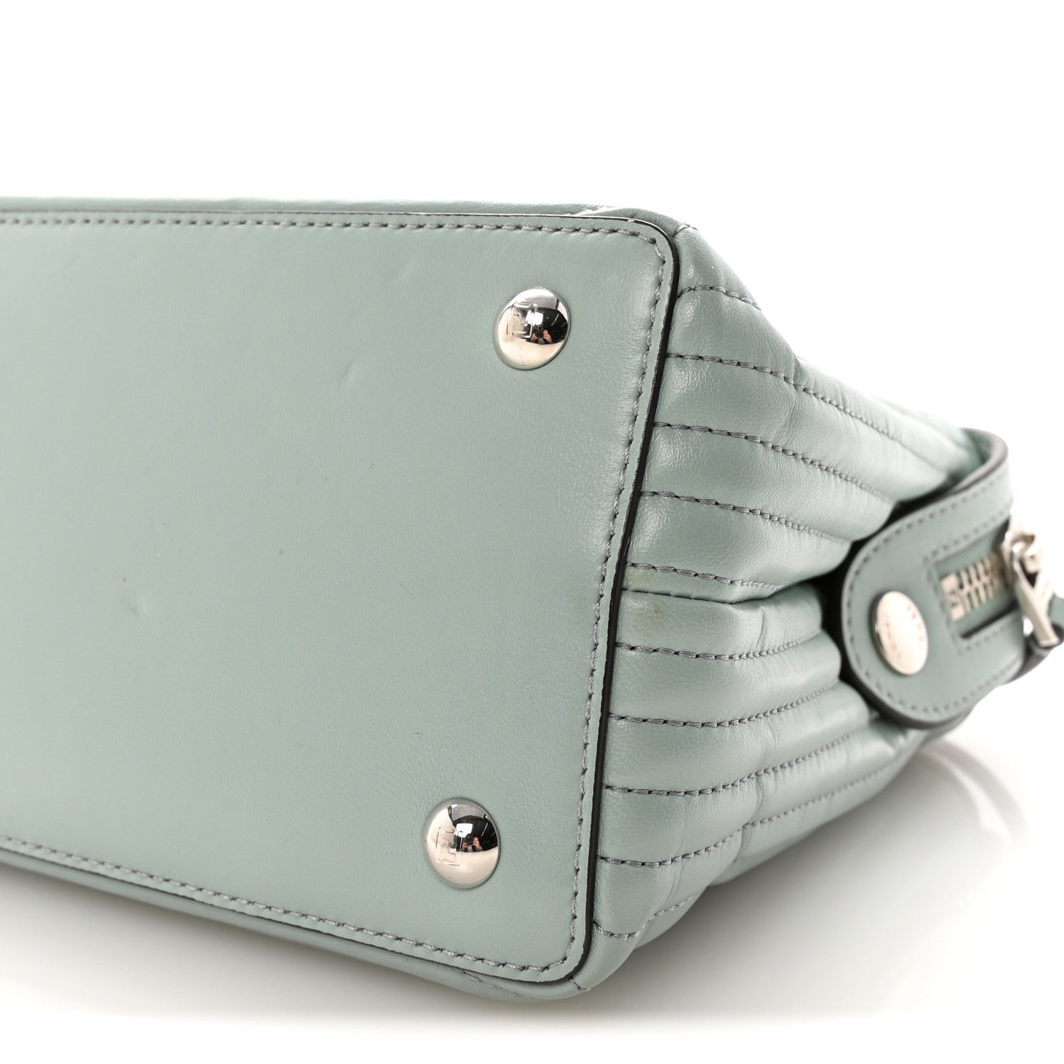 Fendi Shiny Nappa Trapuntata Small DotCom Click Top Handle Chain Satchel Light Blue 9 of 9