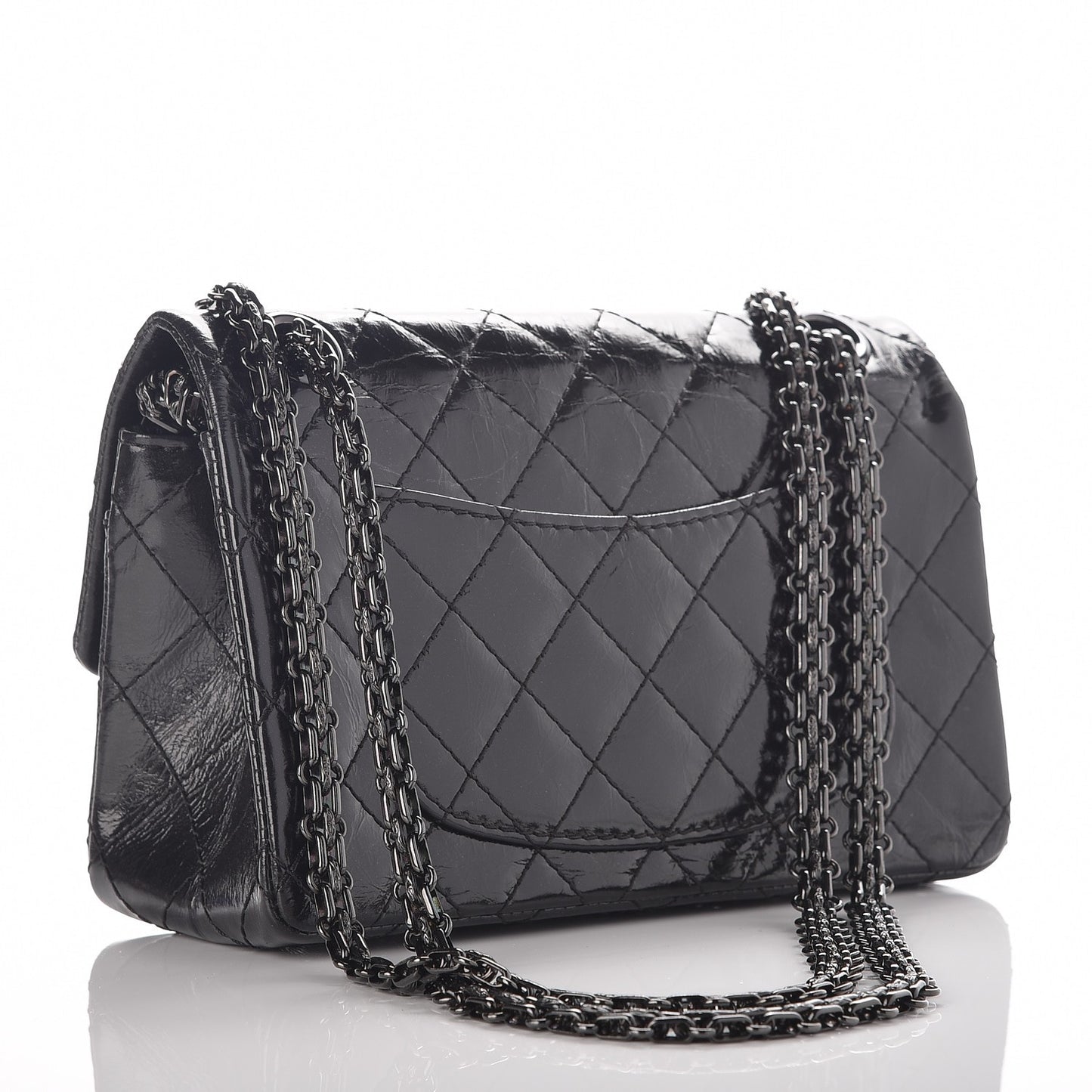 Shiny Aged Calfskin Quilted 2.55 Reissue 224 Flap So Black