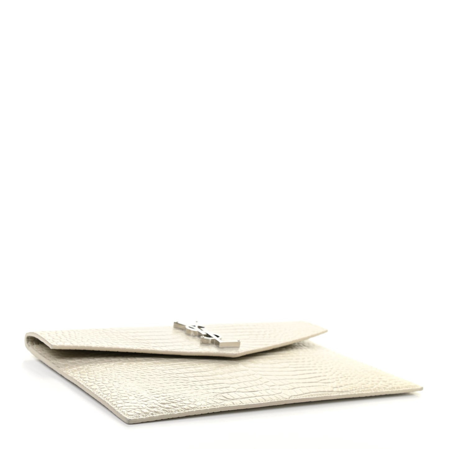 Calfskin Crocodile Embossed Uptown Monogram Pouch Crema Soft
