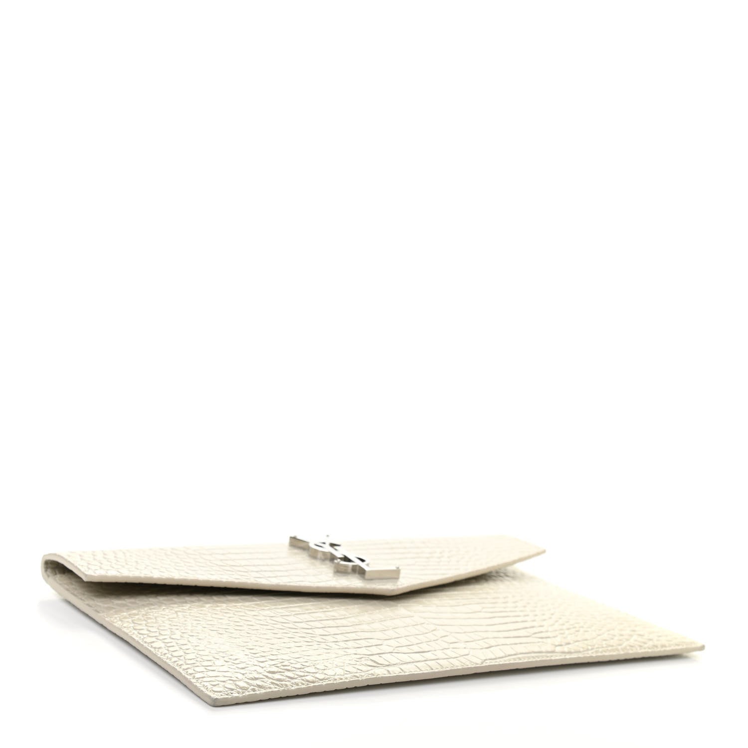 Saint Laurent Calfskin Crocodile Embossed Uptown Monogram Pouch Crema Soft 4 of 8