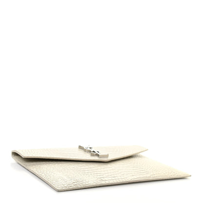 Saint Laurent Calfskin Crocodile Embossed Uptown Monogram Pouch Crema Soft 4 of 8