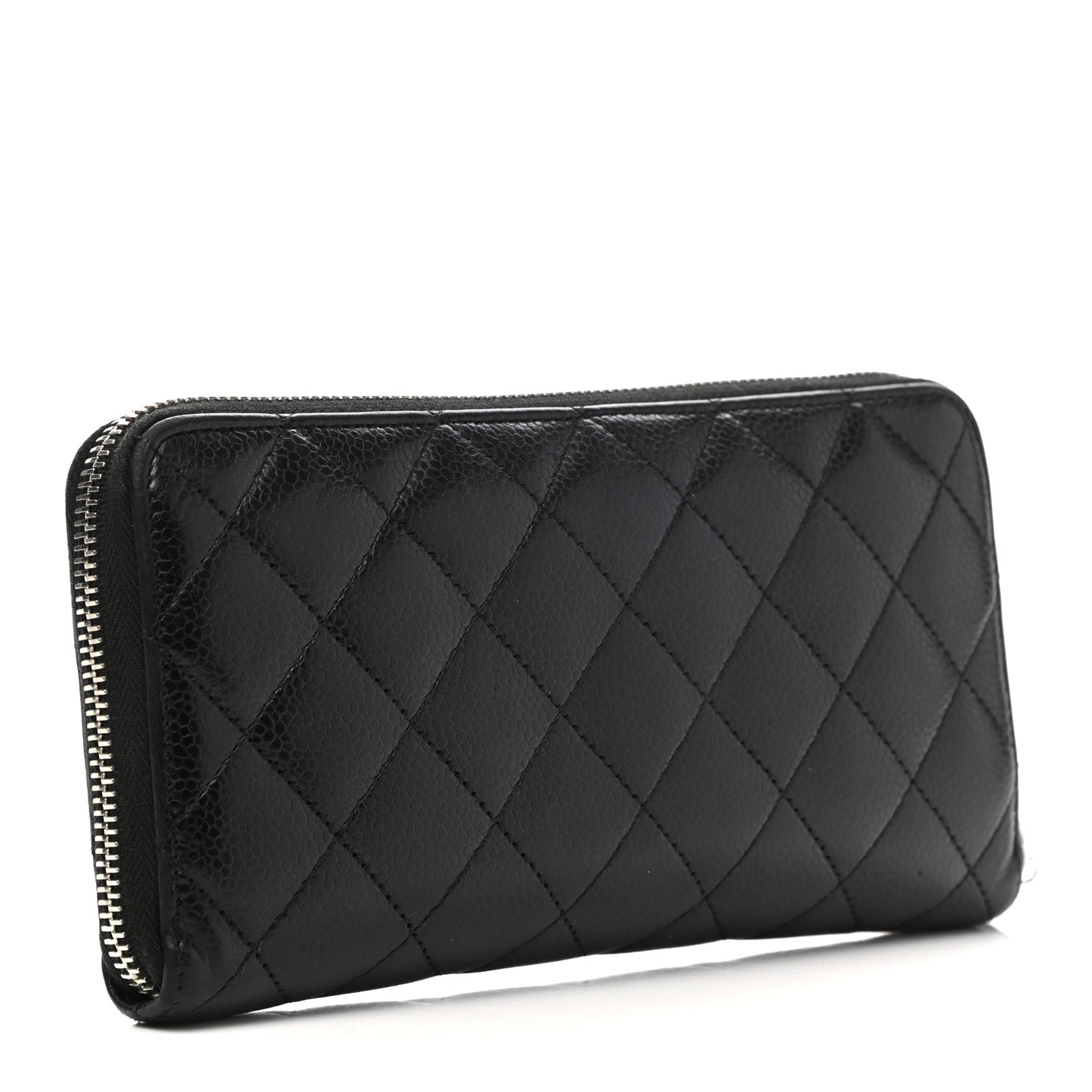 Caviar Quilted Large Gusset Zip Around Wallet Black