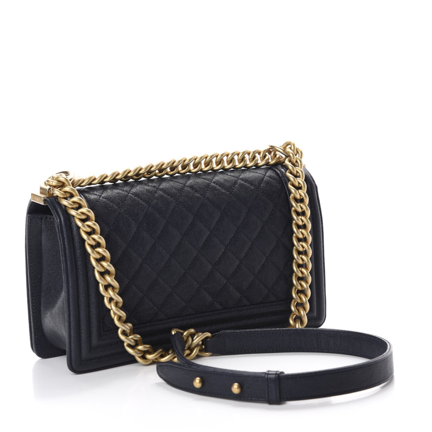 Caviar Quilted Medium Boy Flap Dark Blue