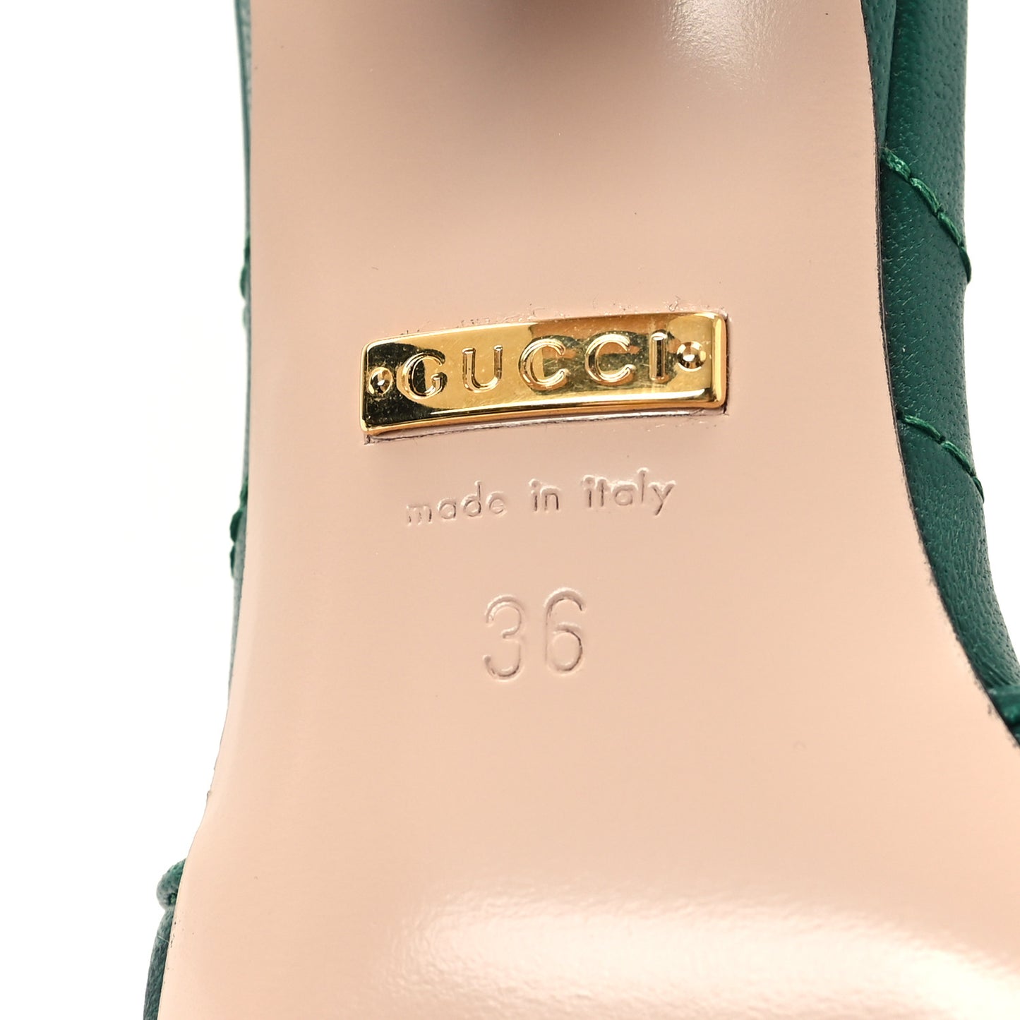 Nappa Matelasse GG Marmont 75mm Slide Sandals 36 Emerald