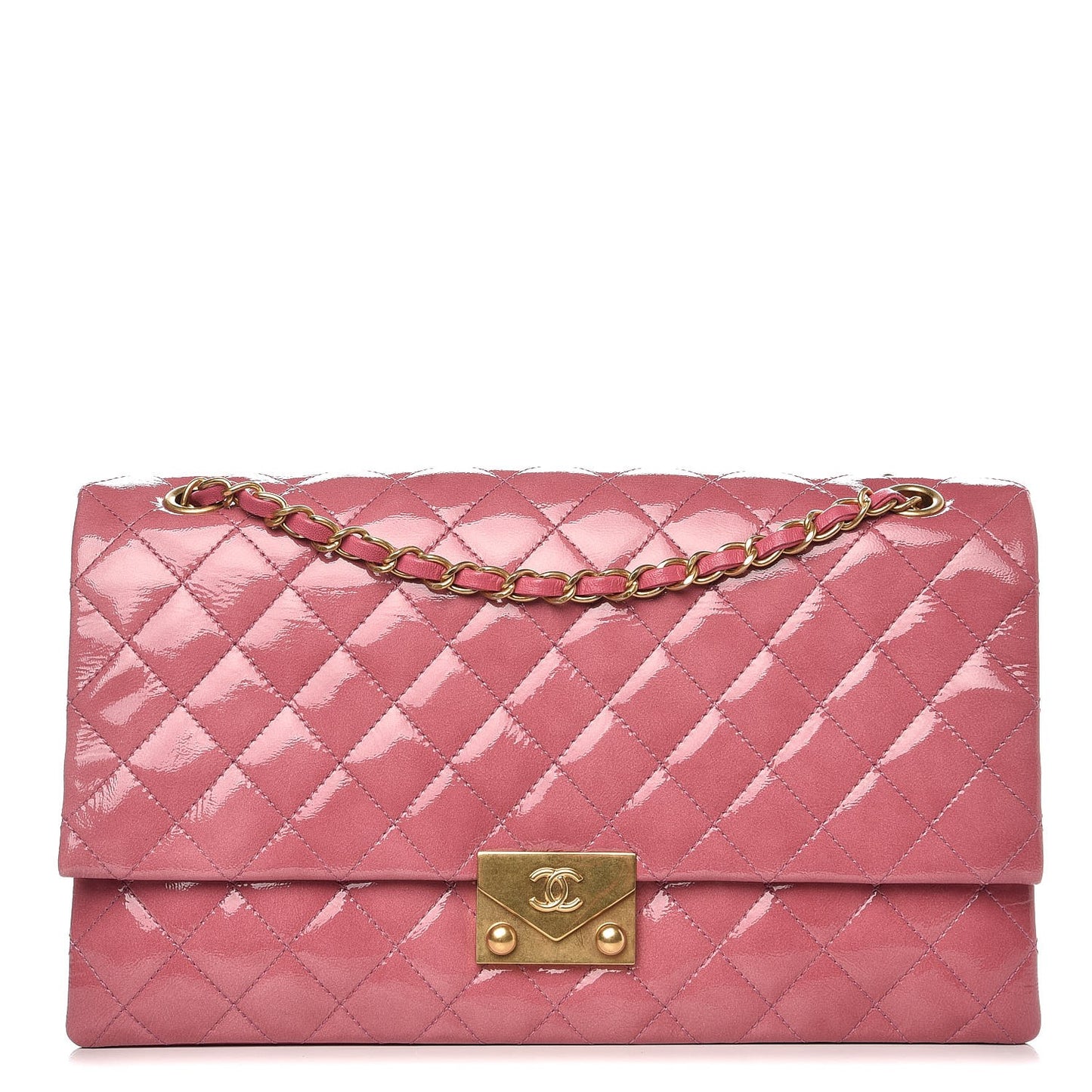 Patent Quilted 3 Pocket Accordion Flap Pink