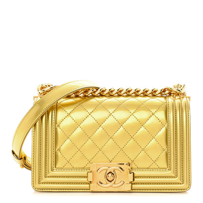 Chanel Metallic Patent Calfskin Quilted Small Boy Flap Gold 1 of 21