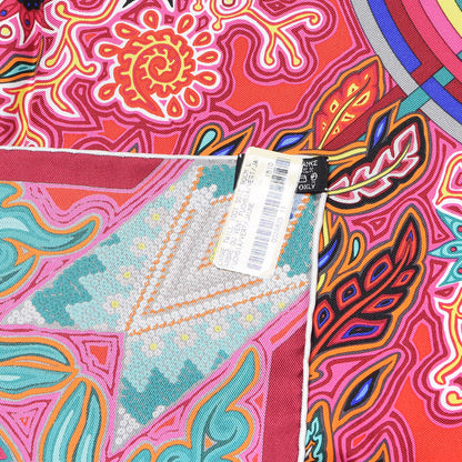 Hermes Silk Le Arbre Du Vent Scarf 90 Fuchsia Vert Jaune 5 of 5