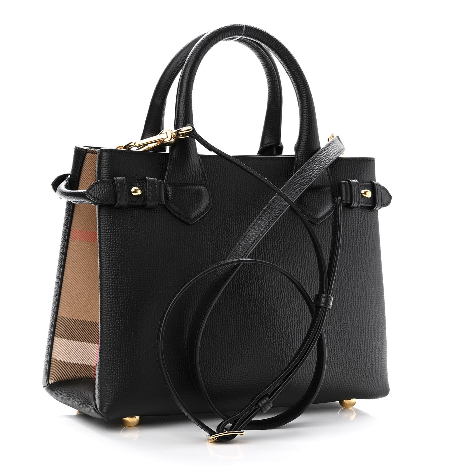 Burberry Derby Calfskin House Check Small Banner Tote Black 3 of 9