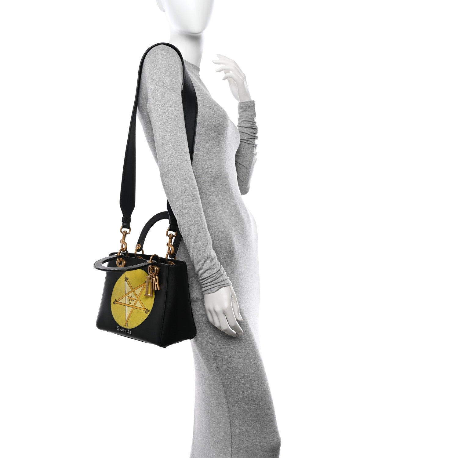 Christian Dior Calfskin Hand Painted Swords Medium Lady Dior Black 2 of 11