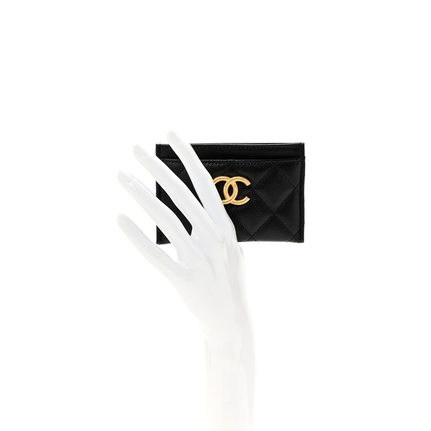 Caviar Quilted Studded CC Card Holder Black