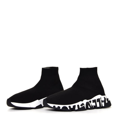 Balenciaga Neoprene Knit Womens Speed Graffiti Sneakers 37 Black White 2 of 6