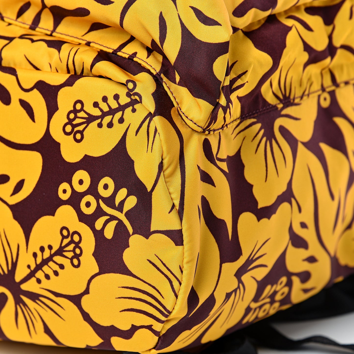 Nylon Hibiscus Print Double Buckle Backpack Zafferano