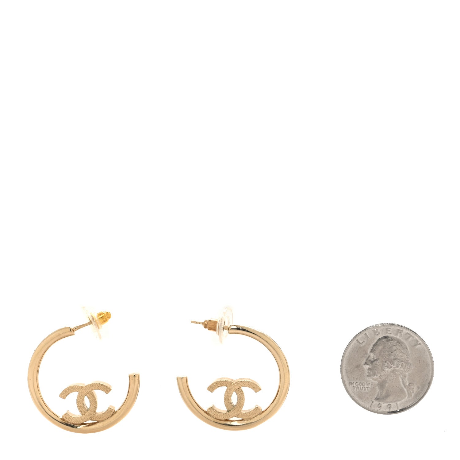 Chanel Metal Textured CC Hoop Earrings Gold 2 of 5