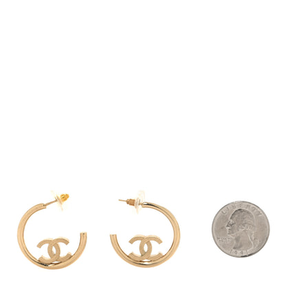 Chanel Metal Textured CC Hoop Earrings Gold 2 of 5
