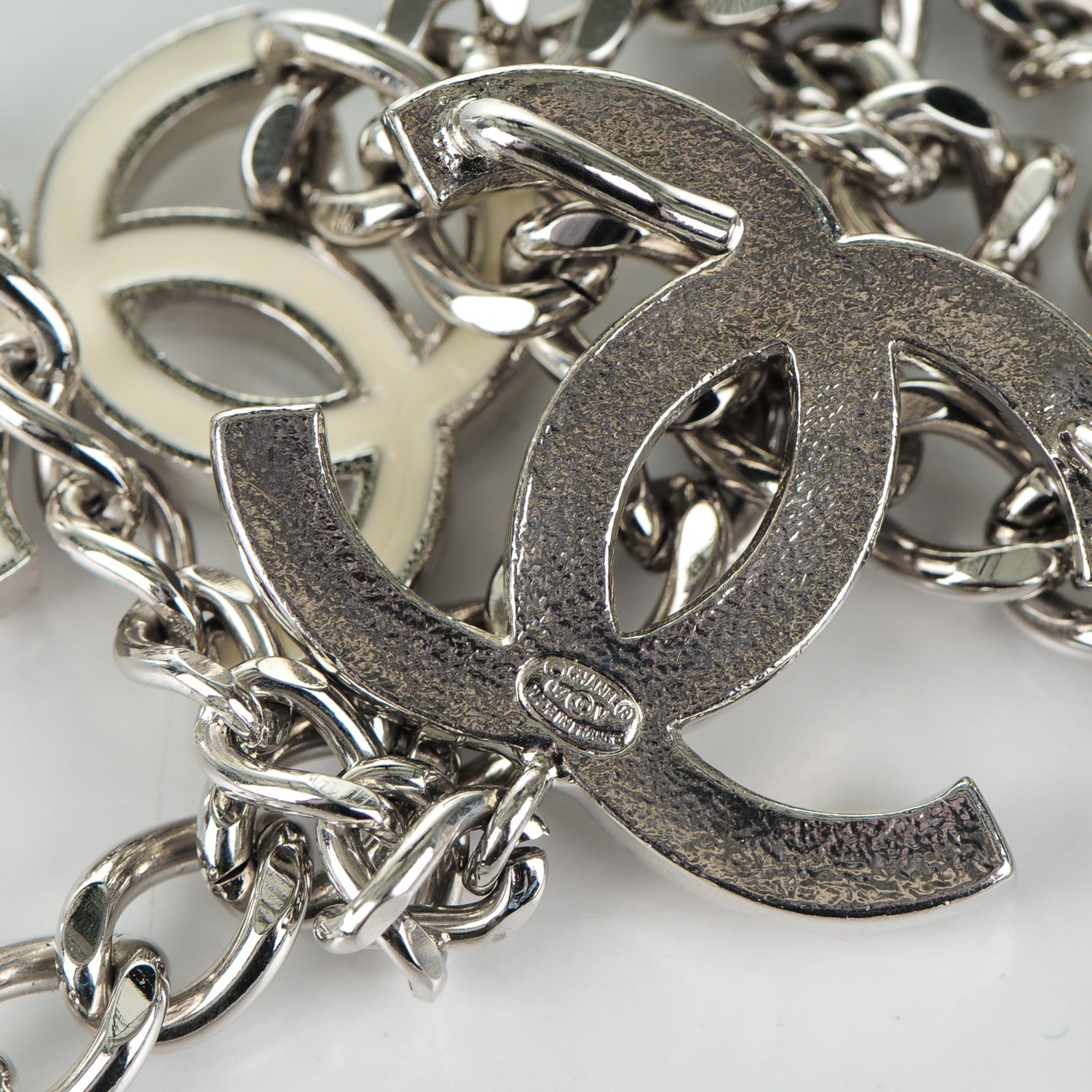 Chanel Enamel CC Ceinture Fantai Adjustable Belt Silver White 4 of 4