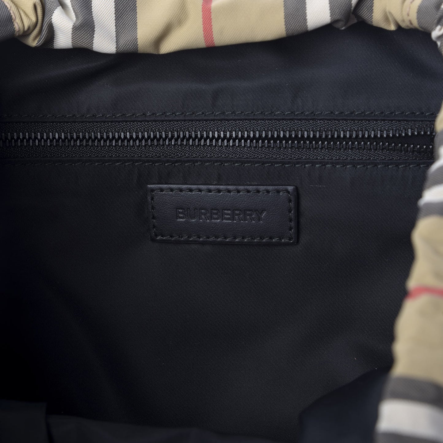 Nylon Icon Stripe Check Logo Print Backpack Natural