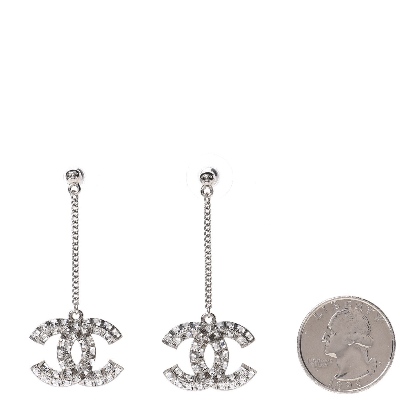 Baguette Crystal CC Drop Earrings Silver