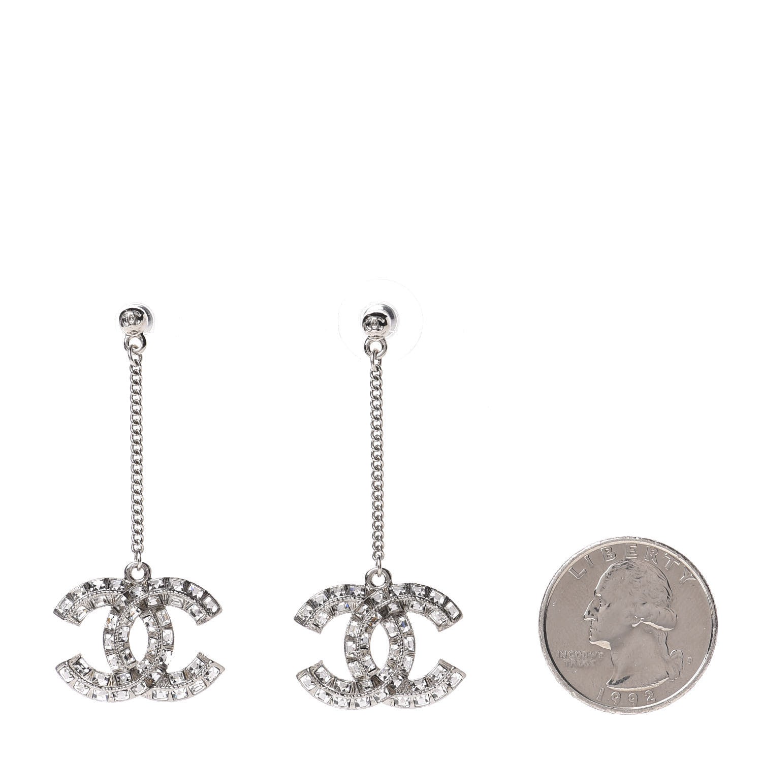 Chanel Baguette Crystal CC Drop Earrings Silver 2 of 4