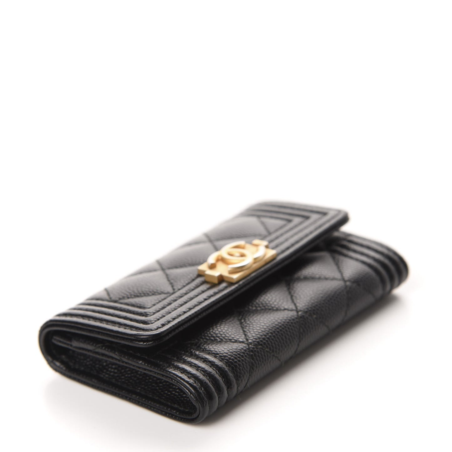 Caviar Quilted Boy Flap Card Holder Black