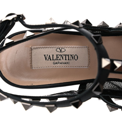 Valentino Garavani Mesh Calfskin Rockstud Ankle Strap 100mm Pumps 37.5 Black 8 of 10