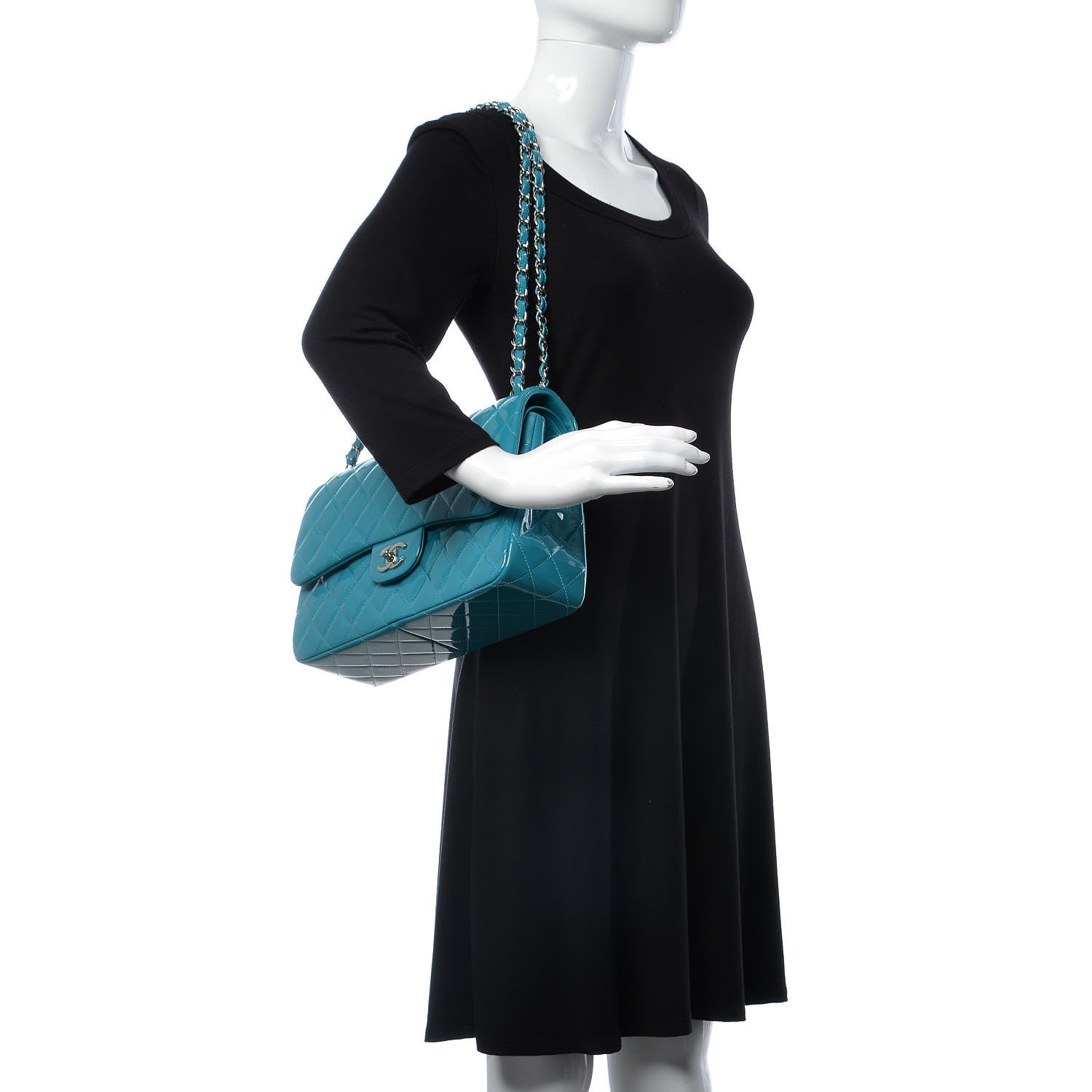 Chanel Patent Calfskin Quilted Jumbo Double Flap Blue 2 of 8