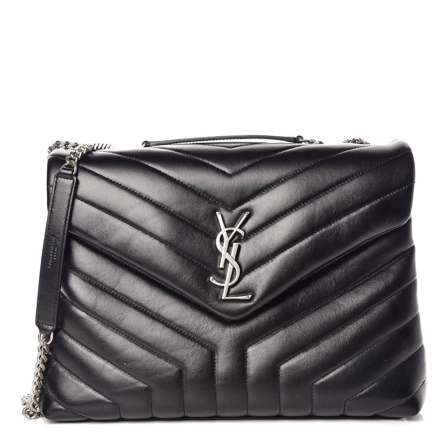 Calfskin Y Quilted Monogram Medium Loulou Chain Satchel Black