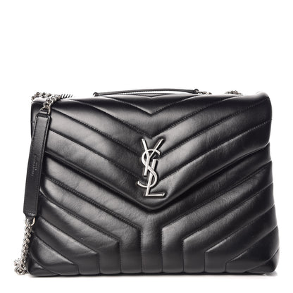 Saint Laurent Calfskin Y Quilted Monogram Medium Loulou Chain Satchel Black 1 of 12