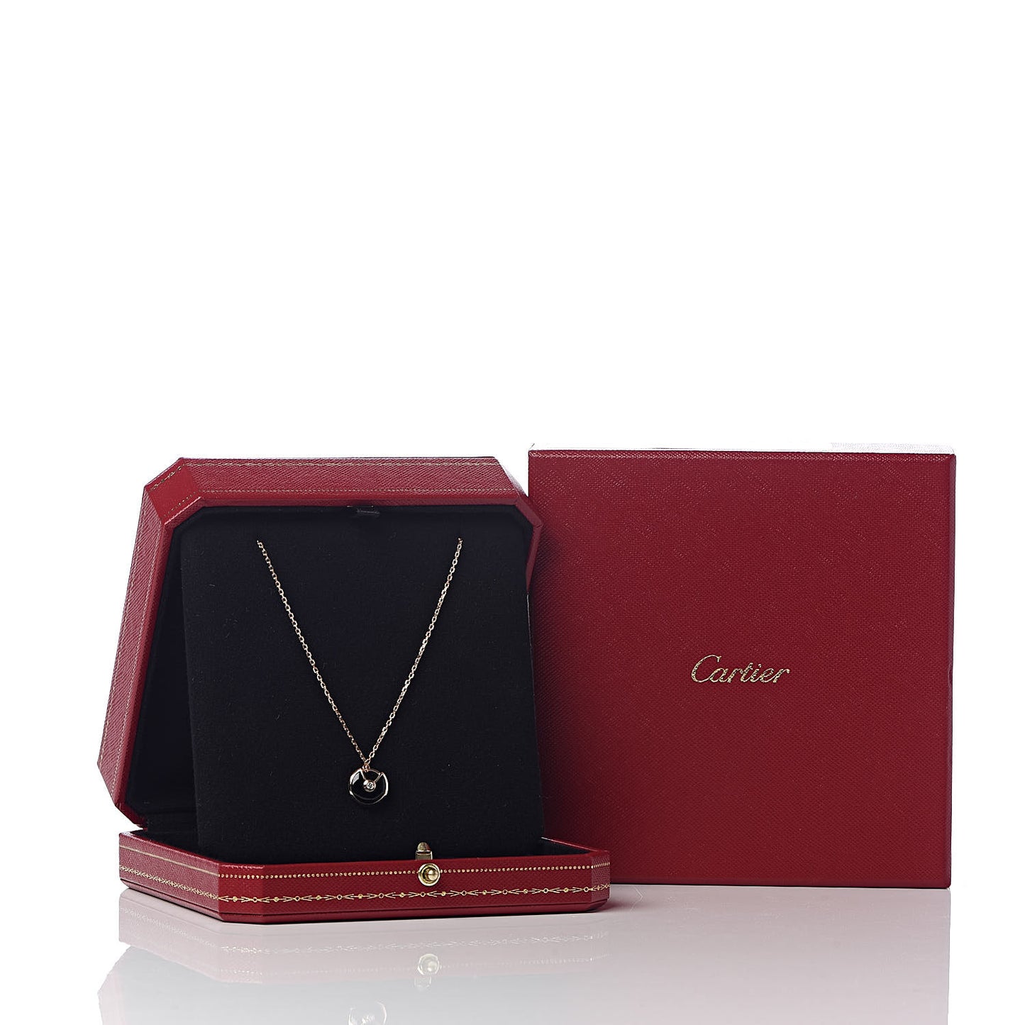 18K Pink Gold Diamond Black Onyx XS Amulette de Cartier Pendant Necklace