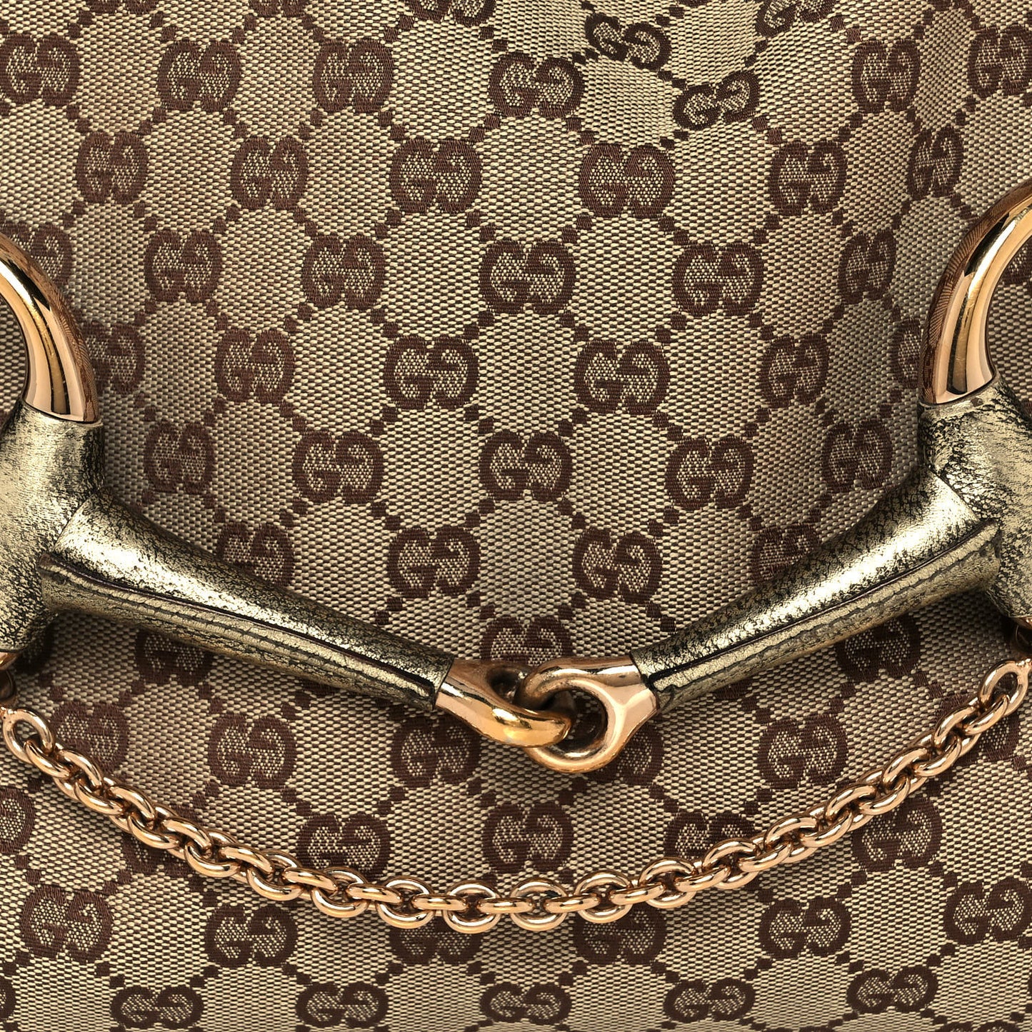 Metallic Monogram Horsebit Chain Hobo Gold