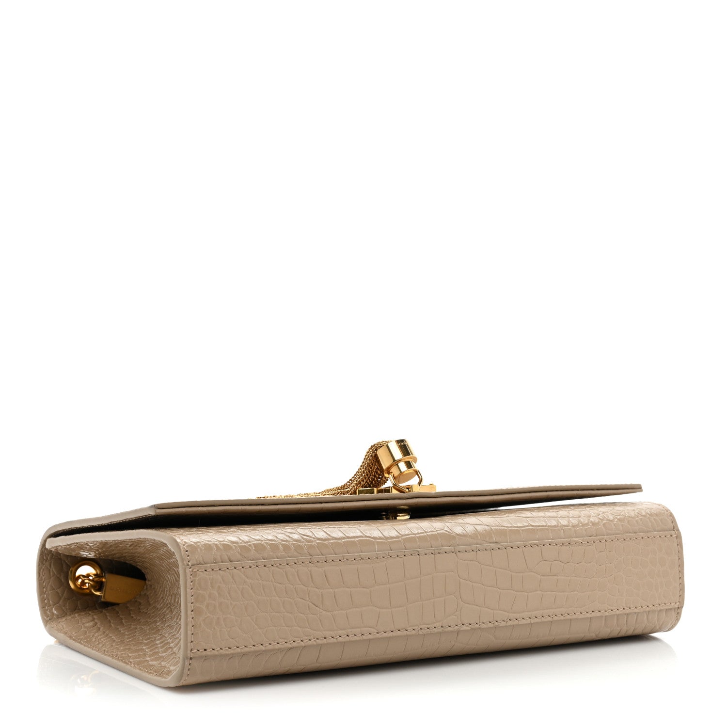 Saint Laurent Calfskin Crocodile Embossed Medium Classic Monogram Kate Tassel Satchel Dark Beige 4 of 10
