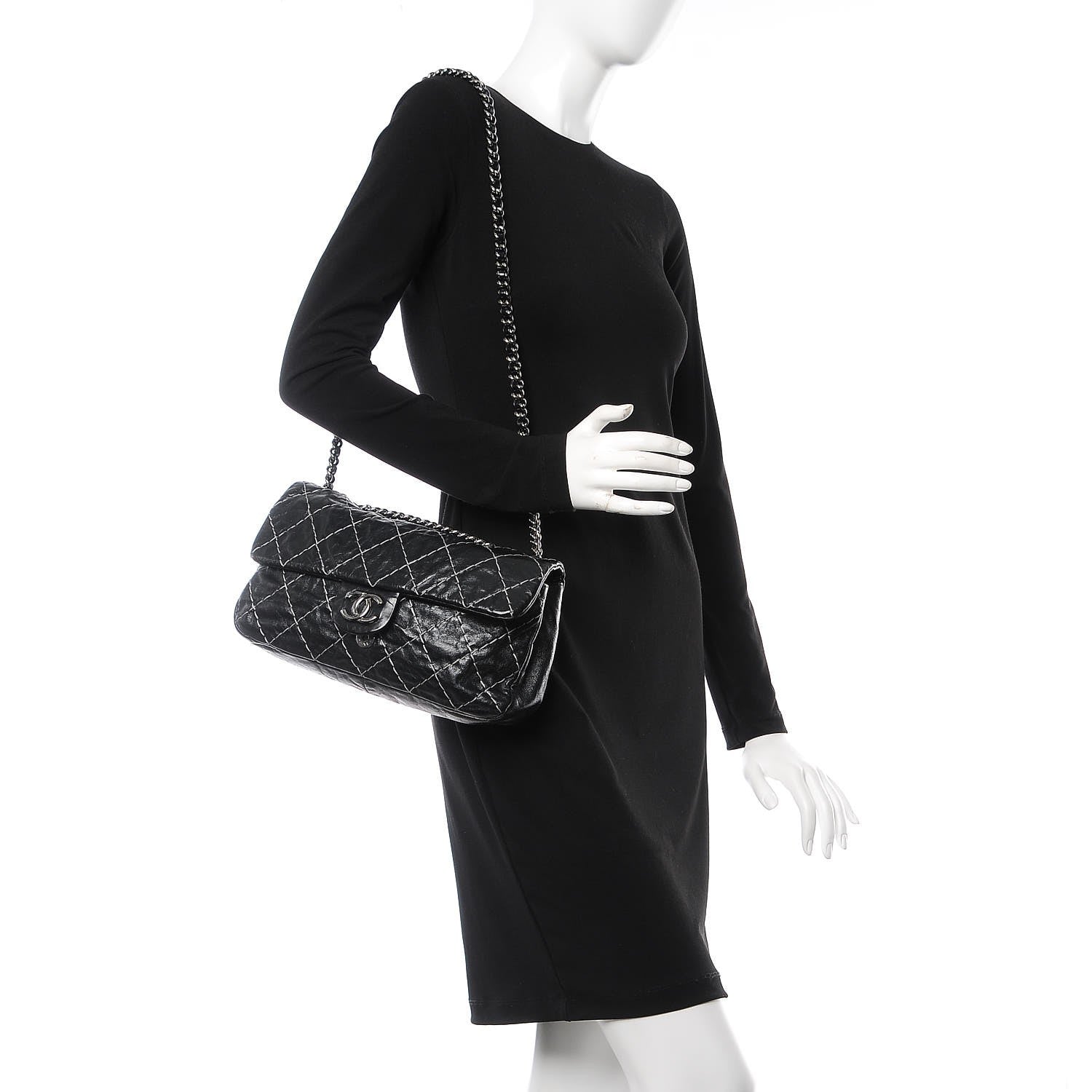 Chanel Glazed Goatskin Double Stitch Flap Black 3 of 8