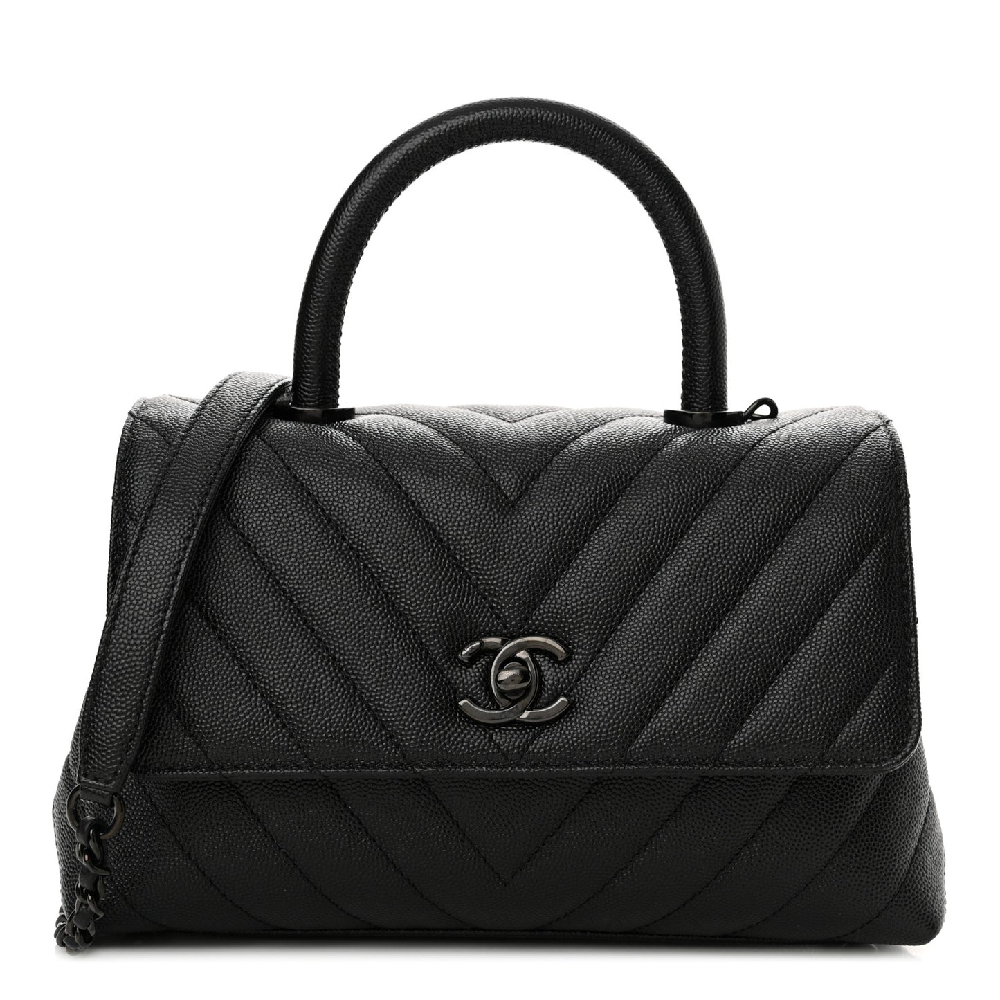 Caviar Chevron Quilted Mini Coco Handle Flap So Black