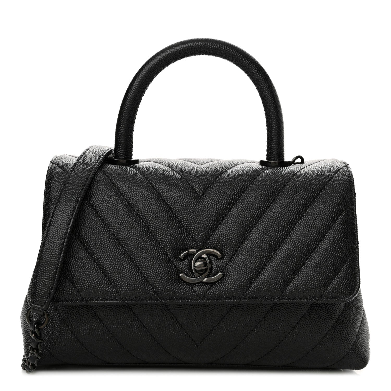 Chanel Caviar Chevron Quilted Mini Coco Handle Flap So Black 1 of 10