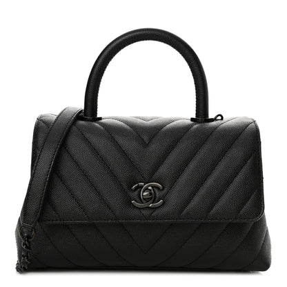 Chanel Caviar Chevron Quilted Mini Coco Handle Flap So Black 1 of 10